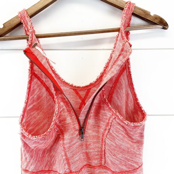Free People Womens XS Racerback Striped Tank Top Back Zip Dark Coral Orange - Picture 7 of 9